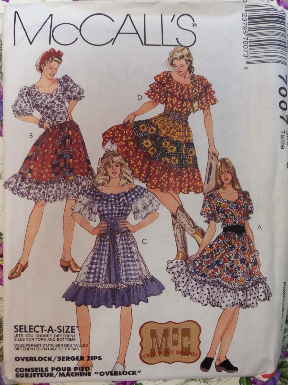 1994 McCall's 7007 WESTERN Dance Tops Skirts & PETTICOAT  Pattern size 10-12-14 UNCUT