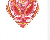 Valentiine's Day Heart With Moth In Red Traditional Tattoo Flash