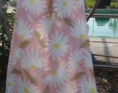 Up cycled handmade hand made Silk women's Daisy on Pink Summer one size skirt  / Crochet cotton shell drawstring daisy up cycled maxi skirt