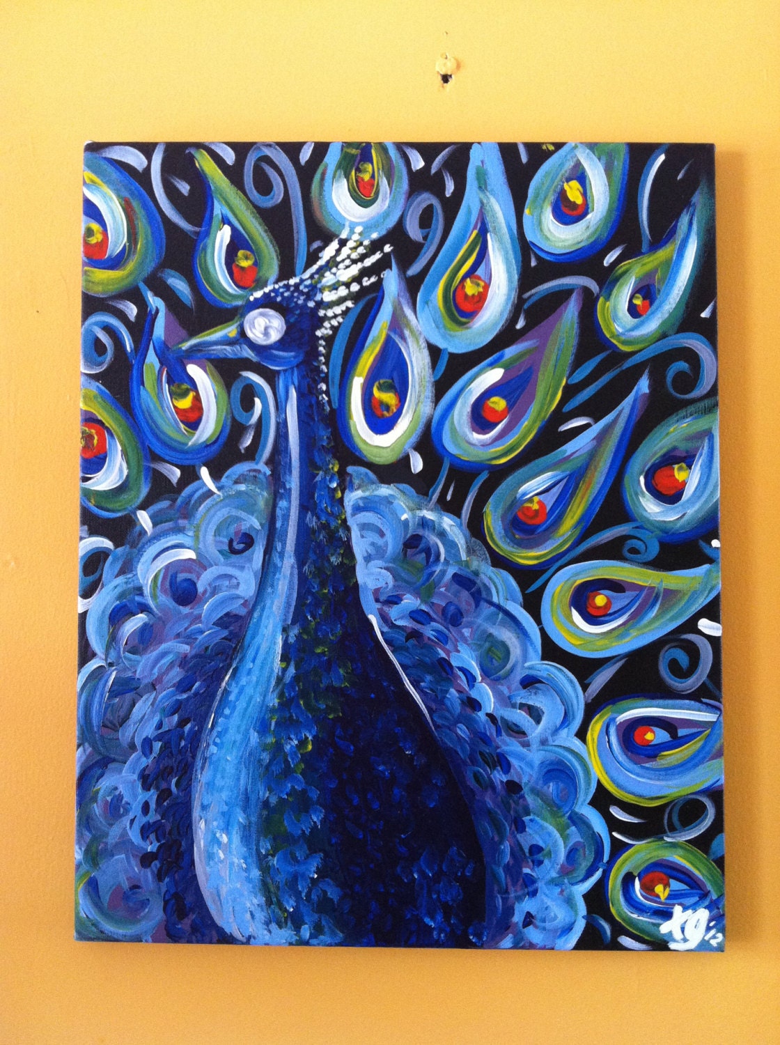 Original Peacock Acrylic Painting on 20x16 Canvas