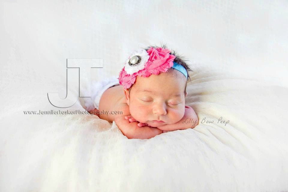 Hot Pink and White Shabby Flower Elastic Headband-Vintage Style-Baby Girl-Preemie-Infant-Newborn Bow-Toddler-Unique-Chic