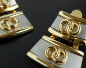 Vintage Clip On Earrings - Silver Gold Double Linked - 80s 90s