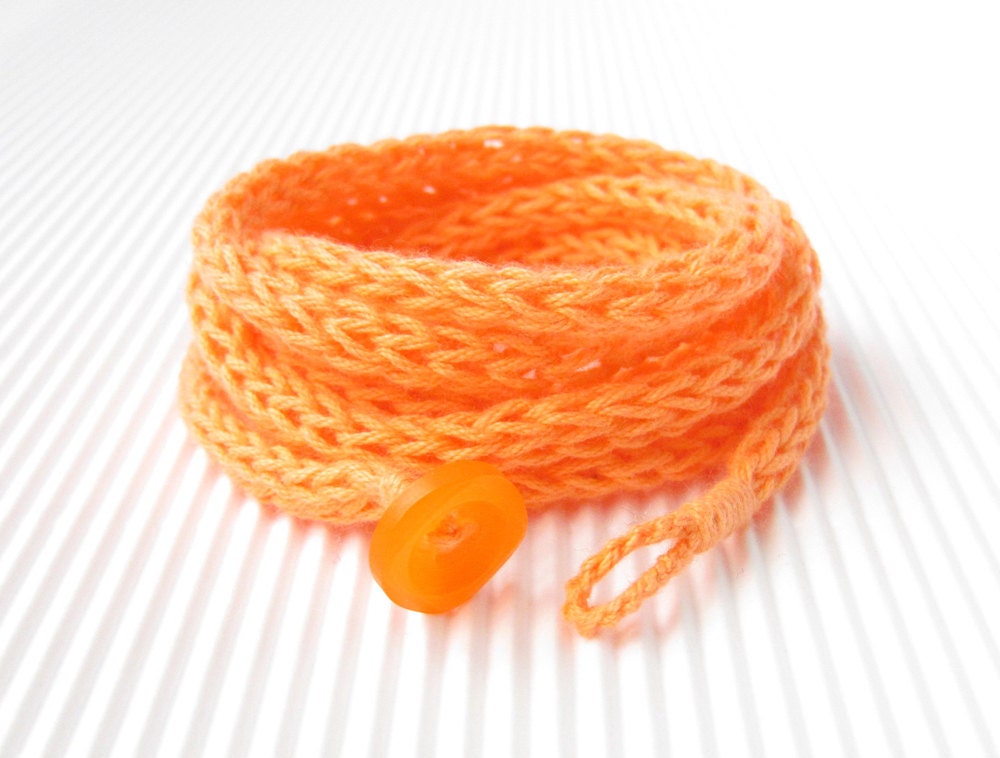 SALE 20% Mango Brown Orange Bangle Wrap Bracelet, Yarn Bracelet, Knit Bracelet, Fiber Wrapped Bracelet, Eco Friendly Rope Bracelet