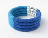 SALE 20% Dichromatic Blue Thread Bracelet, Royal Blue Wrap Bangle Bracelet, Fiber Wrapped Yarn Bracelet, Textile Cotton Bracelet