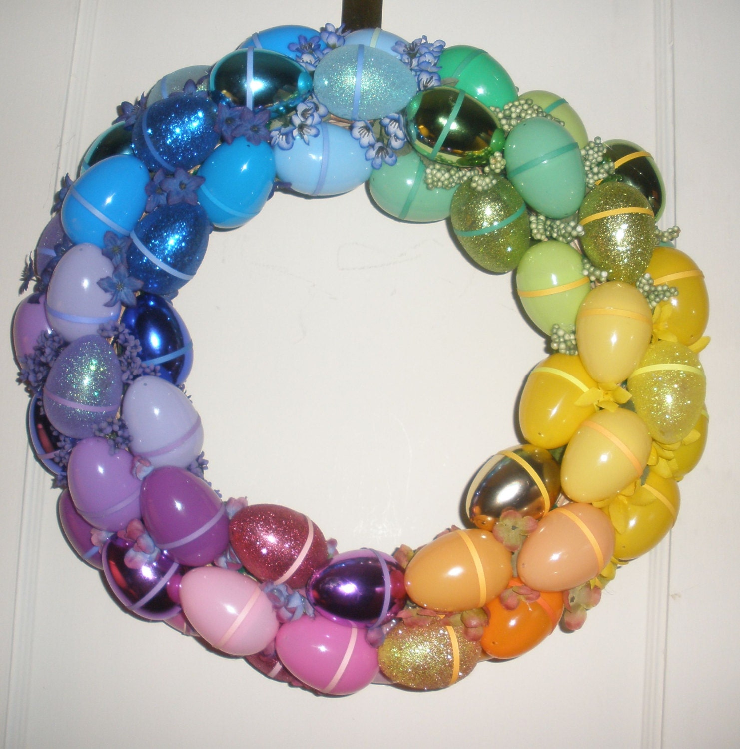 Spectacular Handmade Easter Egg Wreath, gradient Rainbow colors, One of a Kind