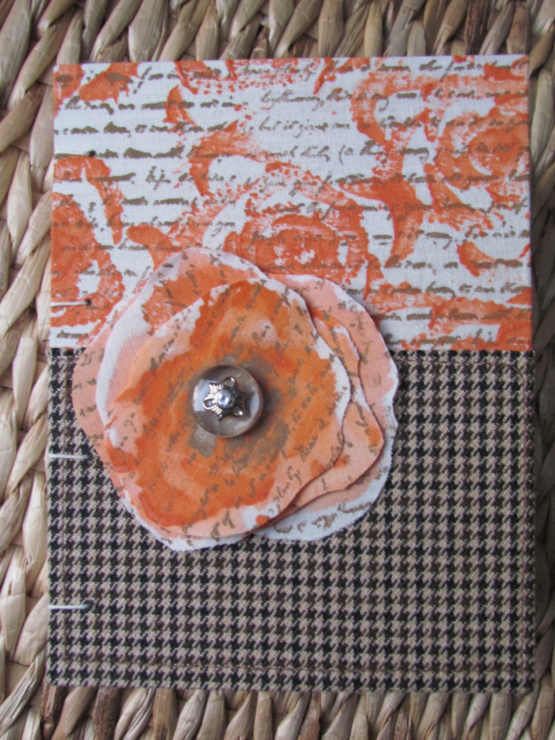 Eco-Friendly Orange Flower Journal Handbound and Made with Repurposed Items
