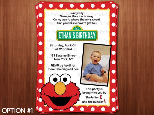 Printable DIY Red and Yellow Elmo Theme Personalized Happy Birthday Party Invitation
