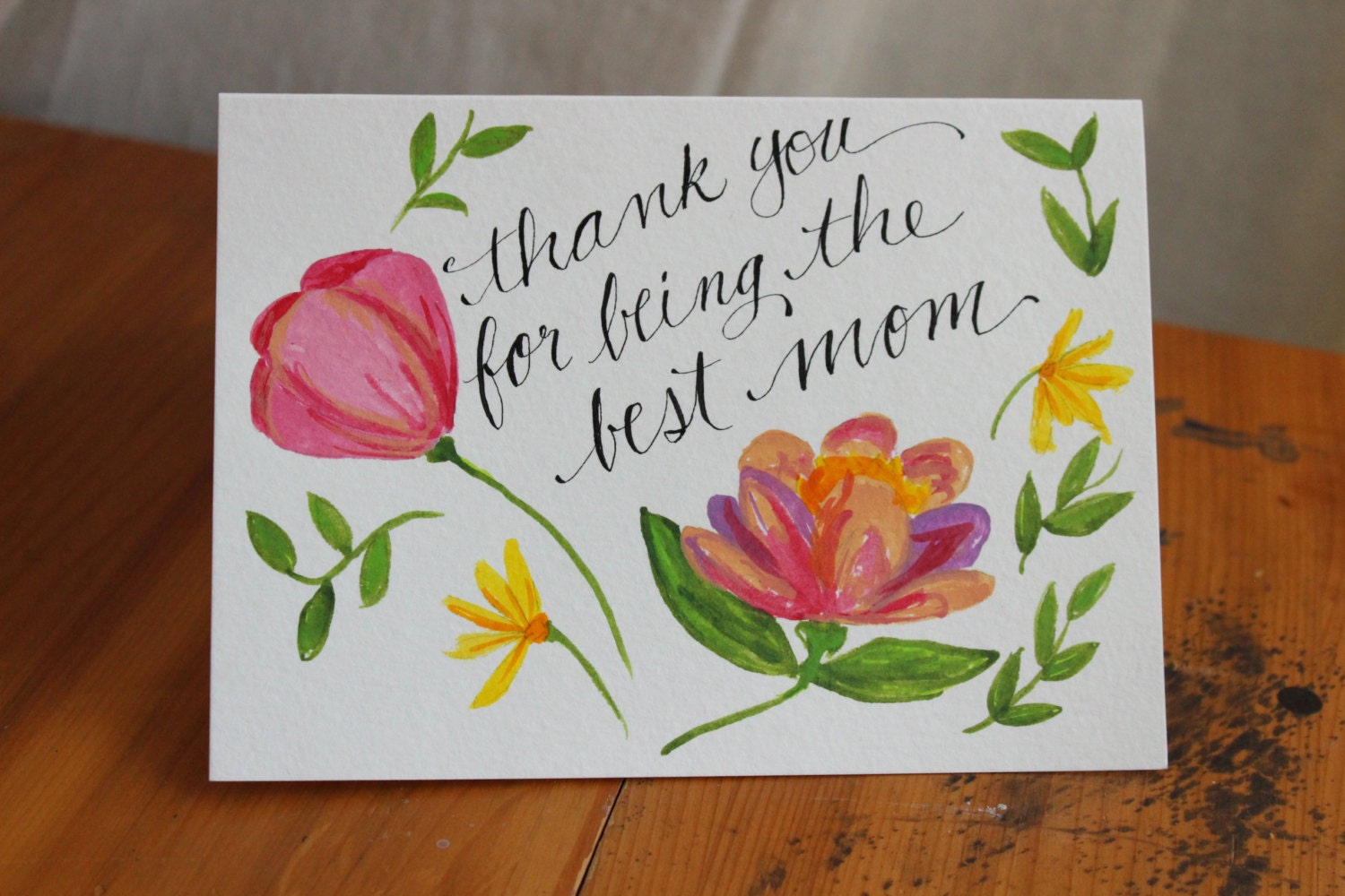 Mother's Day Card. 5x7 Hand Inked. One of A Kind. Spring Flowers