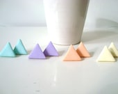 LARGE polymer clay triangle stud earrings in four pastel colors- geometric - by STICKTAILS - STICKTAILS