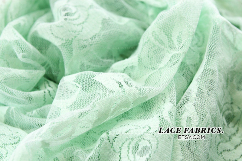 Stretch Lace Fabric by the Yard, MINT GREEN Wedding Lace Fabric, Bridal Lace Fabric  1 Yard style 216 - LaceFabrics