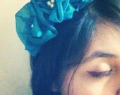 Woodland Teal Blue Green Triple Ruffle Big Flower Headband