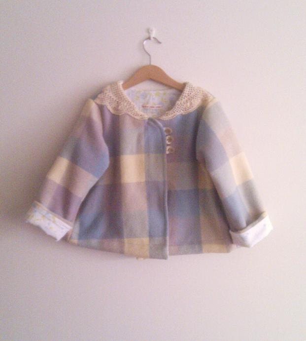 childrens clothing, wool swing me jacket in lavender and blue squares - custom order