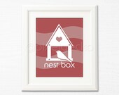 Nest Box Nursery Art Print - 8x10 - Birdhouse Print, Indian Red, Kids Room Decor, Children's Wall Art, Girl's Room Decor, Love Bird