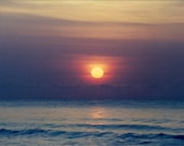 Coastal Sun Set Photography, warm orange summer sun, serene, calmness, ocean water, aqua blue water nature wall art