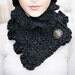 Hand Crocheted "Charcoal Grey" Neck ruffle, 20/80 Lambs Wool and Acrylic Blend, with Italian made sparkle fashion Button