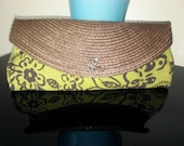 Brown upcycled clutch, Green /brown clutch, Summer wear, lightweight, Clut