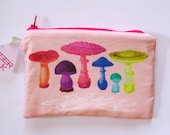 Rainbow Princess Mushrooms ... a LIGERMILK original. quilted / padded lined zipper pouch with loop