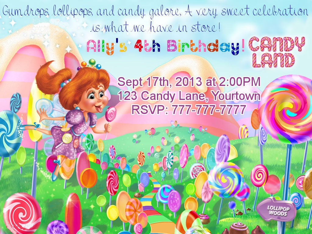 Candy Land Birthday Invitation or Thank You Card Personalized Custom Printable Digital File