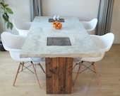 Custom Concrete and Wood Modern Rustic Dining Table - RusticTrombone