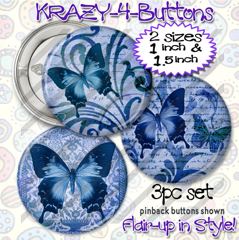 Buttons Antique Me 1 - set of 3 - 1" or 1.5" Button - pinback magnet, split-ring, flat-back -  custom photos, customizable