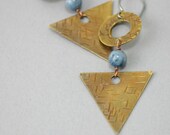 Tribal Brass Earrings - Geometric - Triangle Jewelry - Textured Dangle Earrings for Women