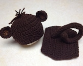 Monkey Outfit, Monkey Set, Newborn Monkey Hat and Diaper Cover, Monkey Costume, Monkey Photo Prop, Baby Costume, Newborn Monkey Hat