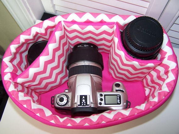 Dslr Camera Bag Insert Padded Medium NaHot Pink chevron --By Snugglens