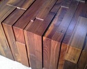 Coffee table - Walnut reclaimed stacked wood with glass top - modern rustic