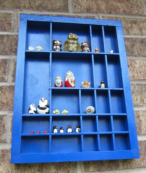 UpStyled Vintage Cobalt Blue Wood Wooden Shelf for Jewelry or Miniatures with Custom Options Available