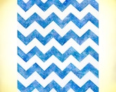 Navy Blue Chevron, Giclee Print, 5x7", Art Watercolor Painting by Suisai Genki, Blue, White, Ocean, Night, Blue Chevron