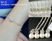 Bridesmaid jewelry Wedding Bridal Jewelry Sale -Set of NECKLACE EARRING BRACELET -Bridesmaid gifts ,cards, pearl crystal bridal