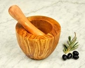 Handcrafted Olive  Wood FLat Traditional Mortar and Pestle 4.5"
