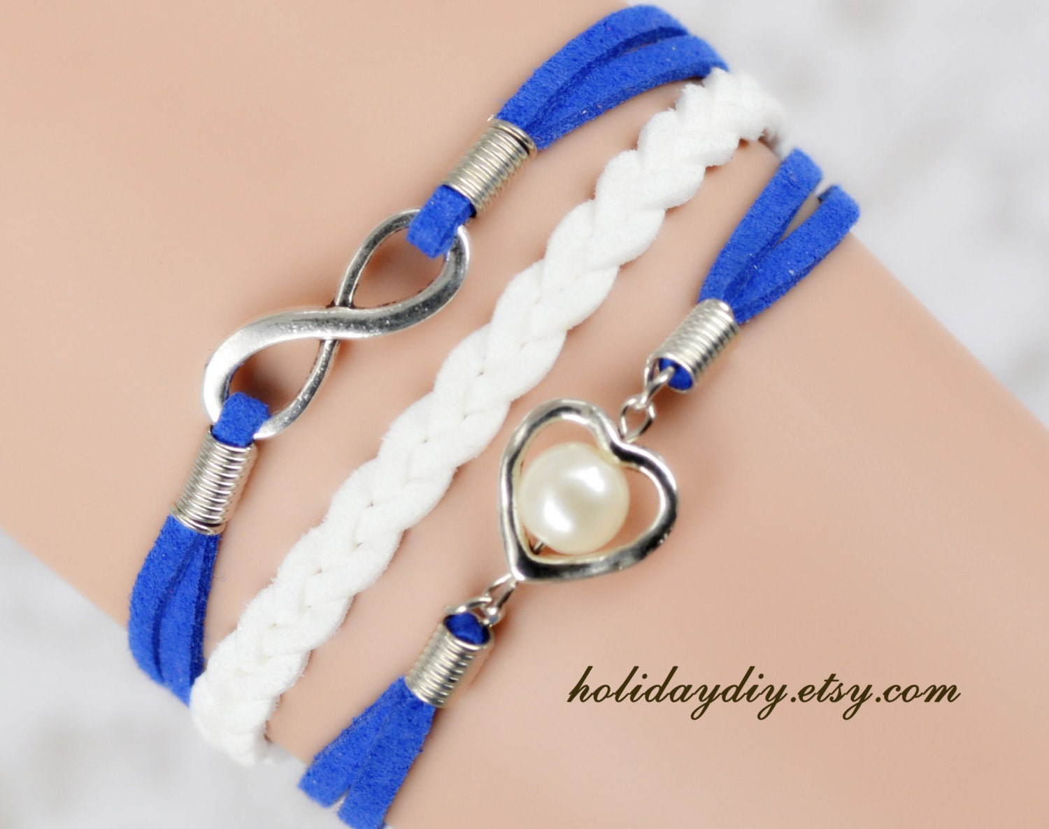 Bridesmaid gifts,Sister gifts,blue bracelet,infinity bracelet, heart shaped with Imitation pearls bracelet,wedding bracelet ,IB256
