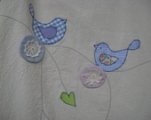 Ivory soft blue neutral - nature bird flowers springtime blossom tree,green leaf full apron - Cotton lace kitchen,home decor
