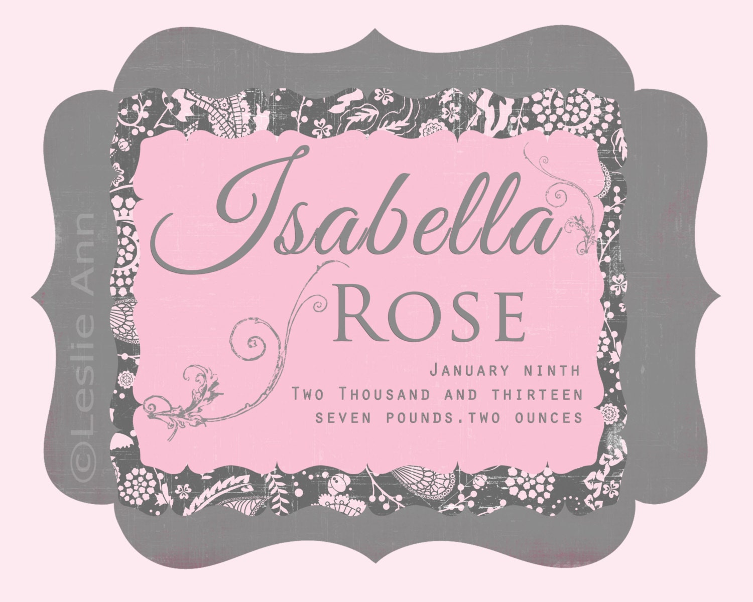 Modern Custom Name Art Isabella Digital Print 8x10 to Frame for Nursery or Girl's room