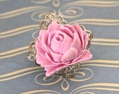 Pink Flower Ring Statement Jewelry Floral Cocktail Ring Pink Rose Adjustable Ring Vintage Style Jewelry Bridesmaid Gifts Wedding Jewelry