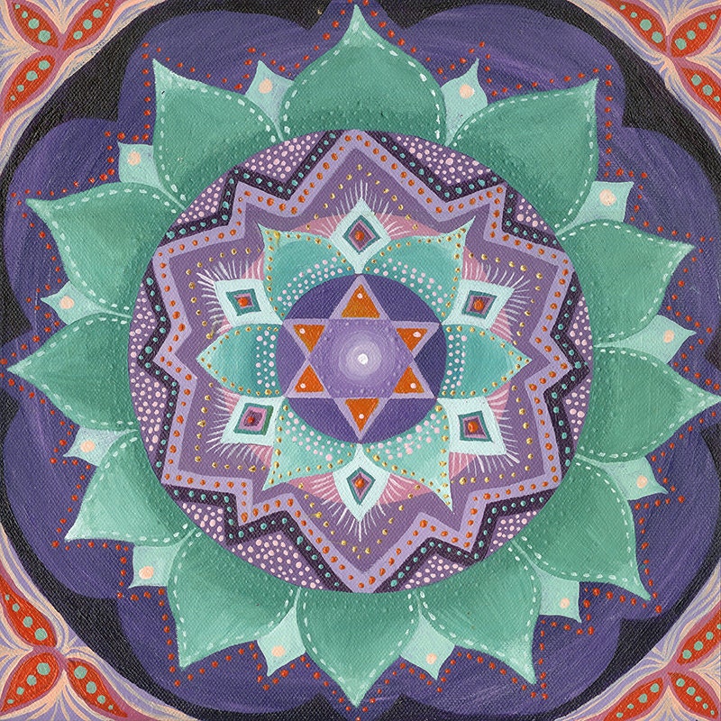 Star of David Mandala, Canvas Print from an Original Illustration, 30x30 cm, wooden frame, acrilic colours