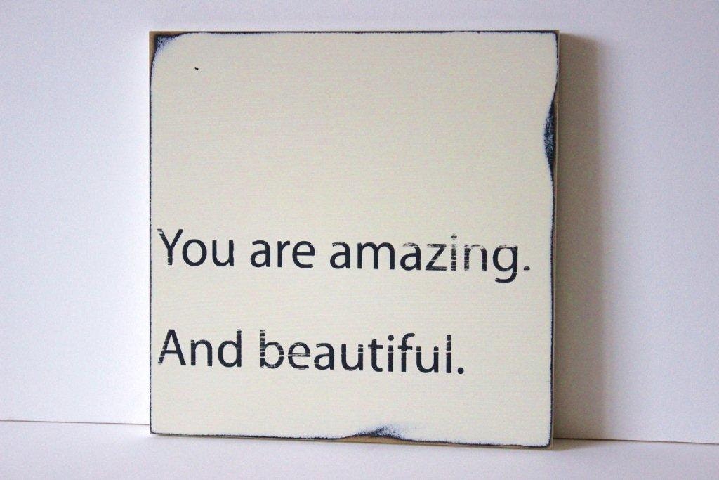You are amazing and beautiful distressed typography sign, subway art, 12 x 12