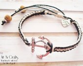 Natural hemp bracelet with anchor charm