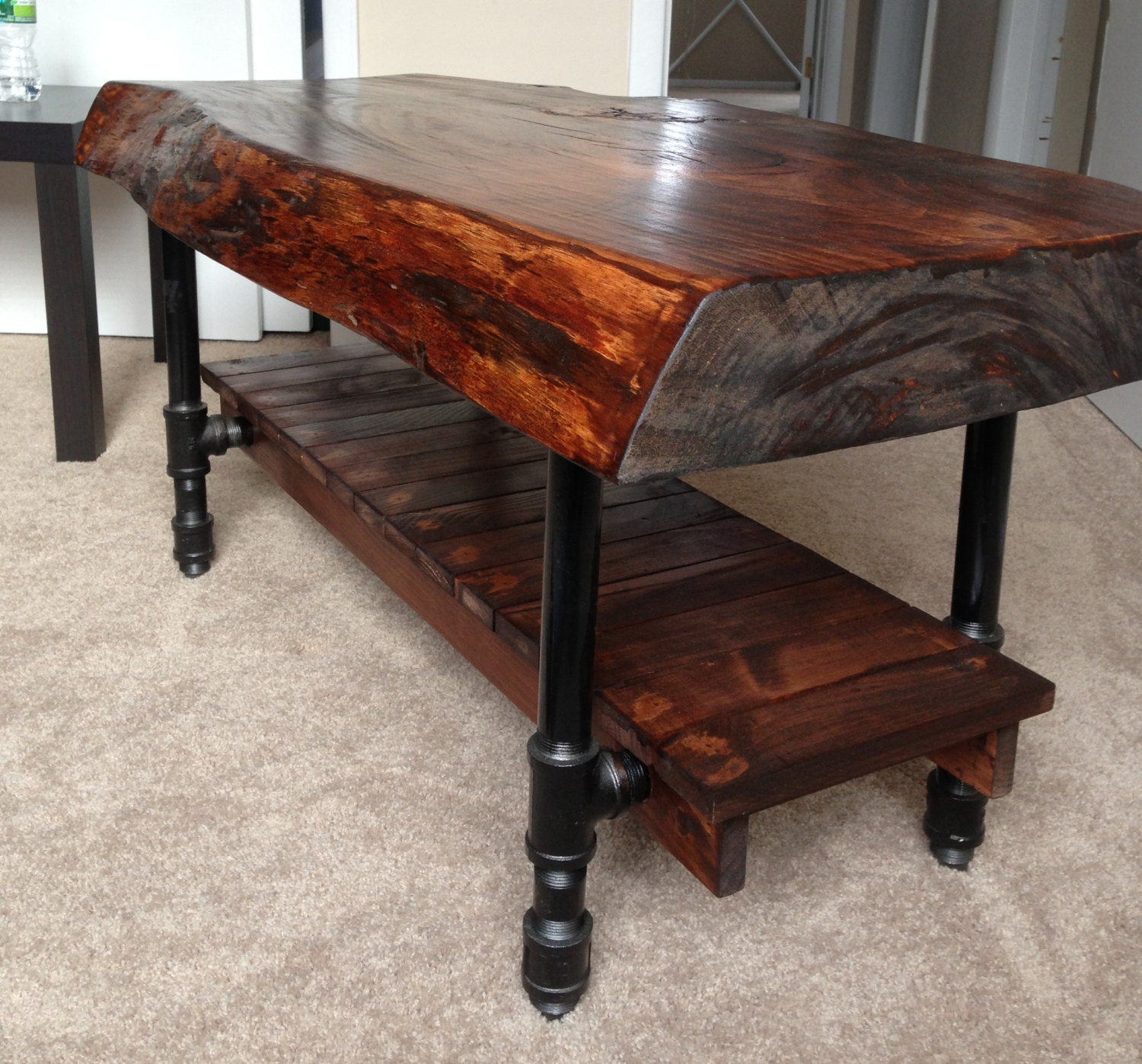 Items similar to Natural Pine Coffee Table with custom steel legs on Etsy
