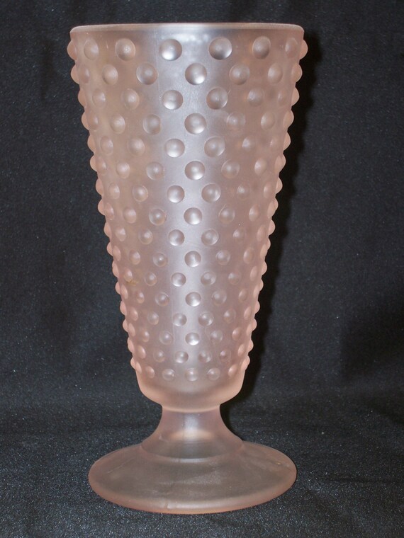 Fenton Pink Frosted Hobnail Glass Footed Cone by GarageSaleGlass