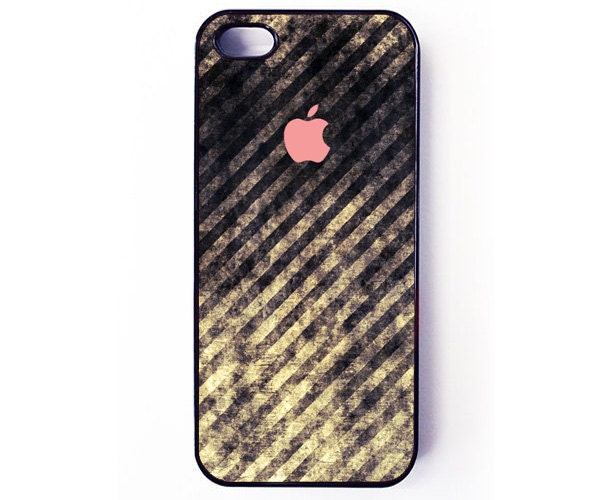 Iphone 5 Case - Pink Apple Logo Striped iPhone cover - plastic or rubber - grunge, gift idea