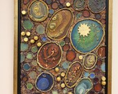 Cosmic Connection - An original mixed media collage on a 16"x20" masonite board, Framed.