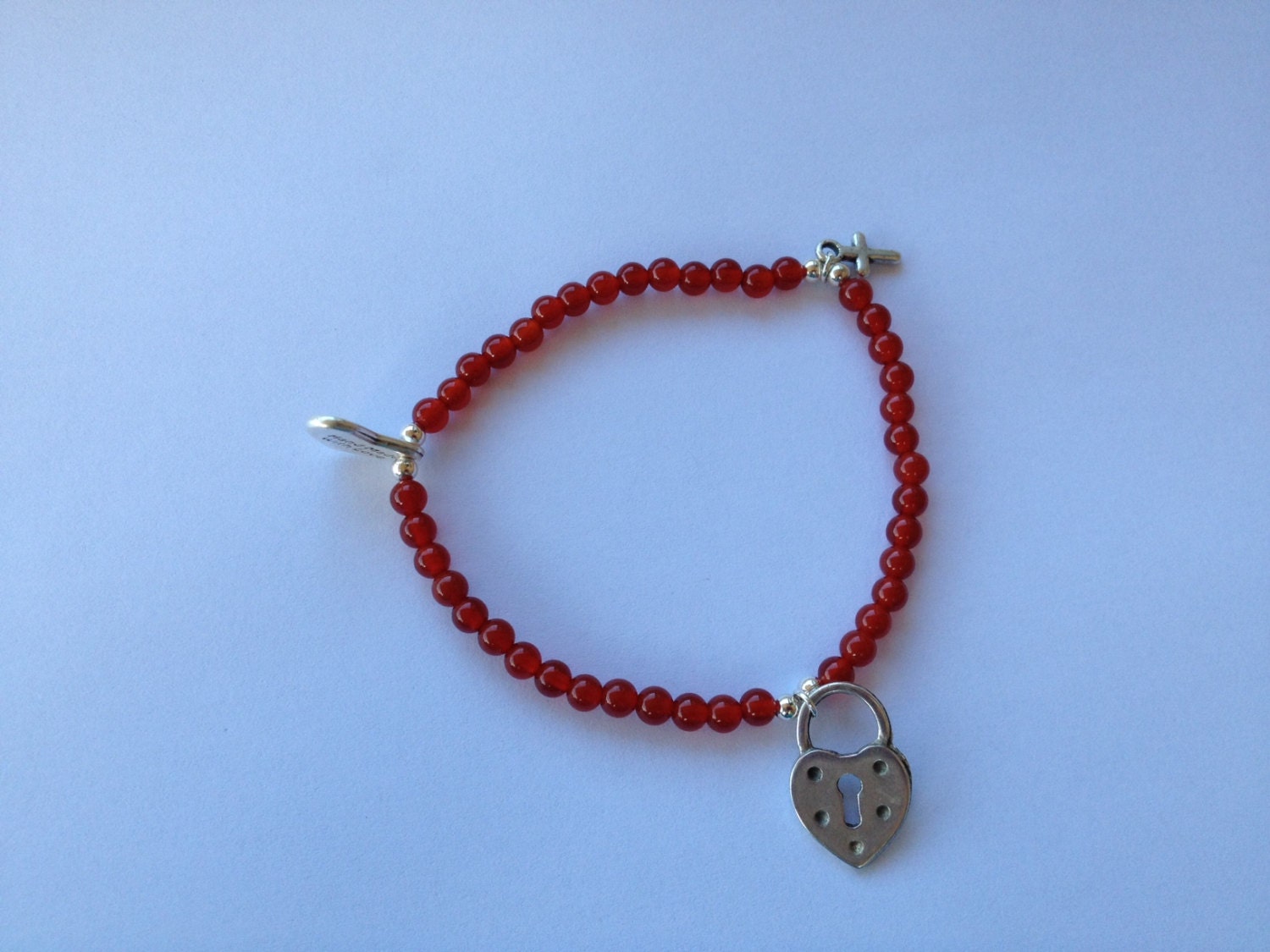 Red Carnelian Beaded Locket Charm Bracelet Handmade