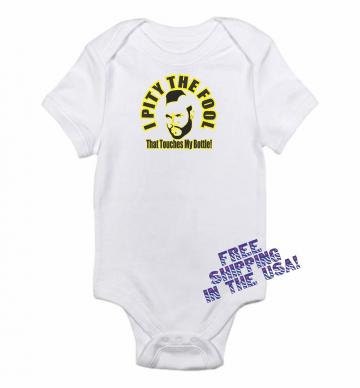 I Pitty The Fool That Touches My Bottle Mr. T 80's Retro A-Team Inspired Funny Baby Onesie 0-3m, 3-6m, 6-9m, 12m or 18m Free Shipping