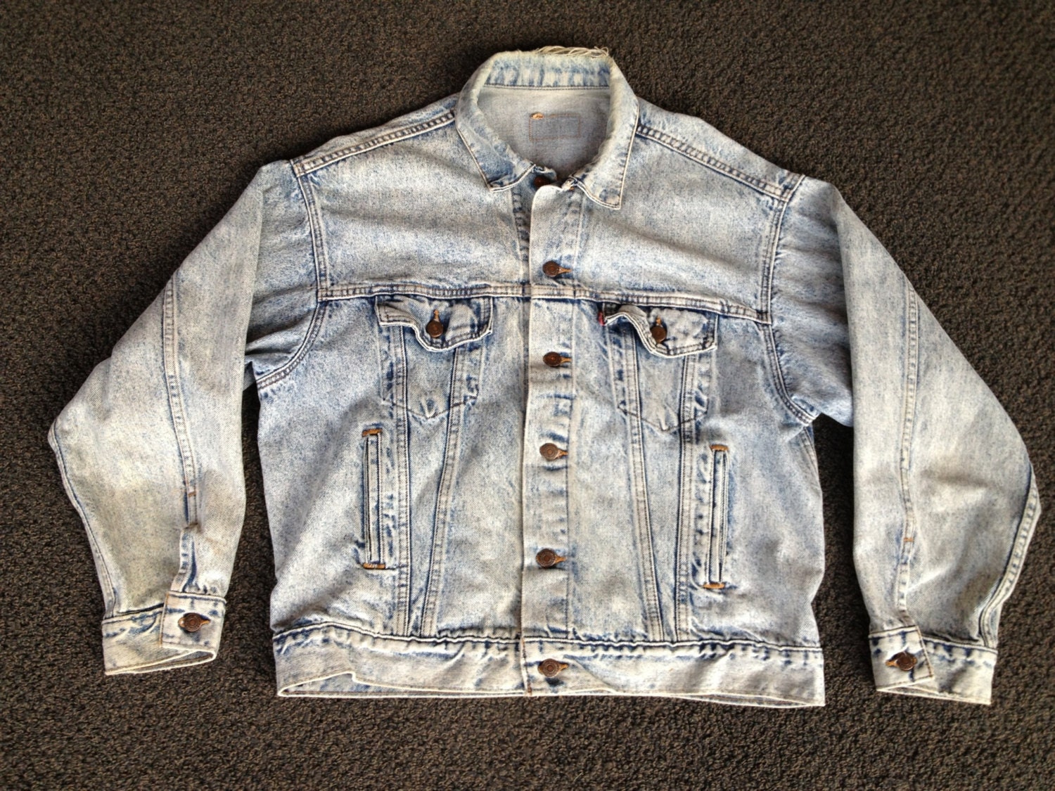 RAre Vintage 1960s Mens Levi Strauss Levis Acid Wash Denim Jean Trucker JAcket Sz:L 70507-0219