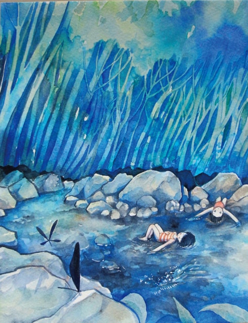 original illustration 9x7 "feeling good" Watercolor Painting