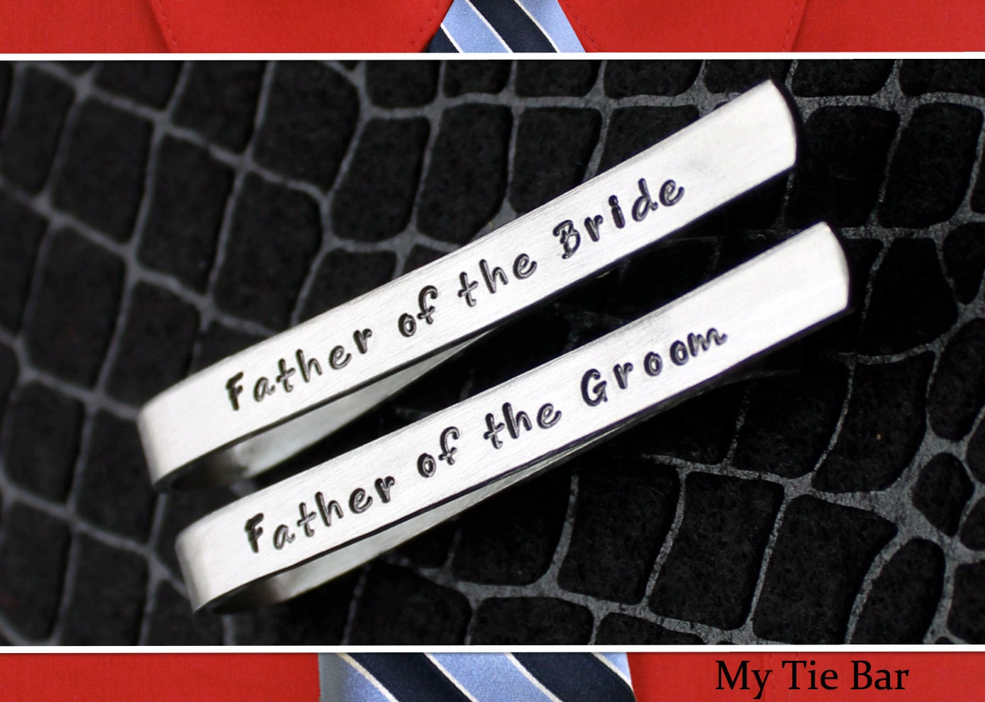 Father of the Bride / Groom Personalized Custom Hand Stamped Tie Bar Set - A Unique and Affordable Gift by My Tie Bar