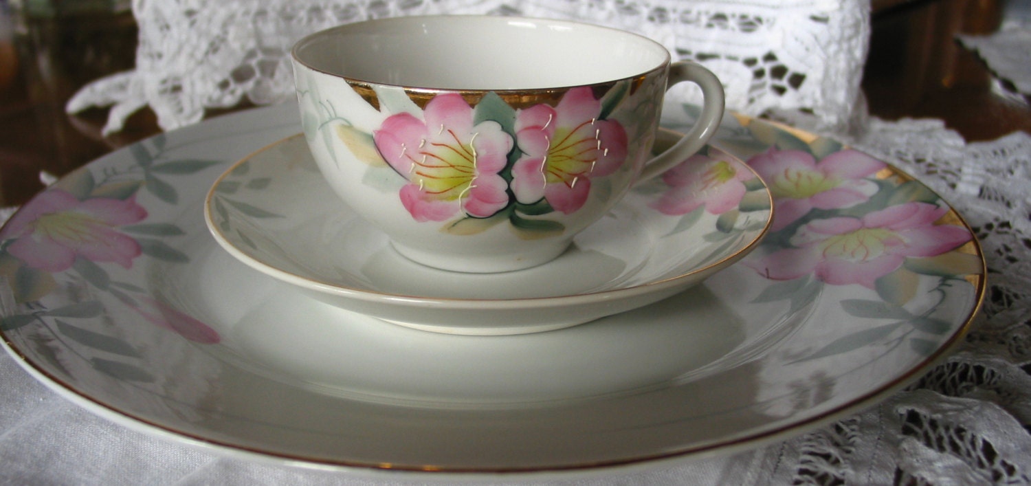 set of 3 Vintage 1920s ,Noritake  Azalea  , Hand Painted , Japanese China,  fine bone china, roses,antique china,vintage china, shabby chick