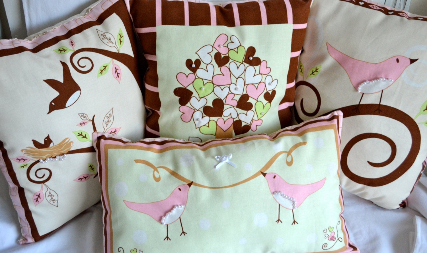 Mother's Day, Decorative Pillow/Cushion Set, Handmade Love Birds